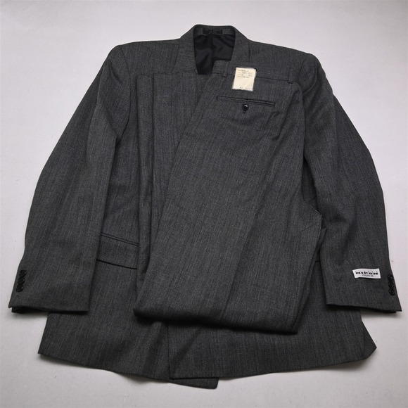 NEW Vtg Double Breasted 46L 38x38 Gray Birdseye 100% Wool Athletic Mens Suit